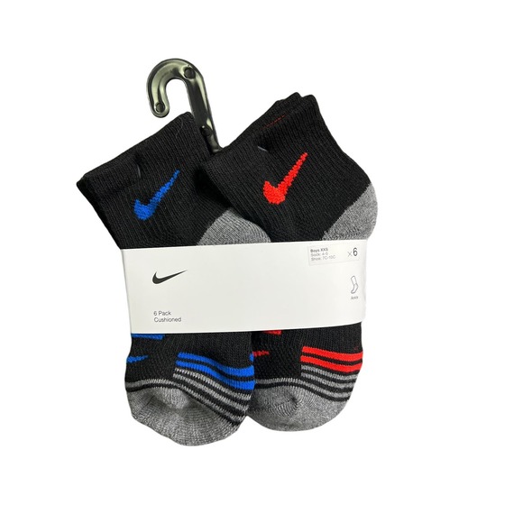 Nike Youth Boys Cushioned Ankle Socks 6 Pack Size 4-5 7C-10C New - Picture 1 of 7